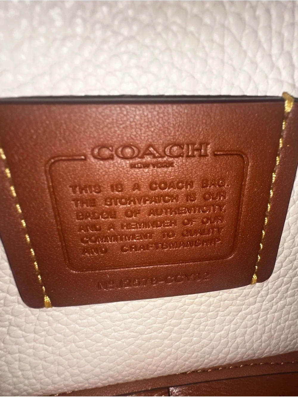 Coach White Pebbled Leather Mini Top-Handle Bag with Gold Accent
